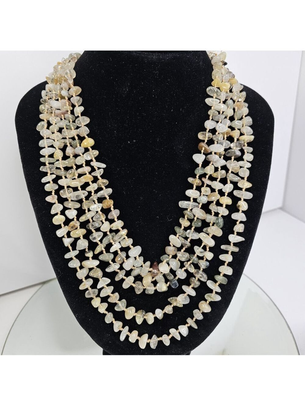 Multi Strand Gemstone Necklace 925 Sterling Silver Clasp Stone Beaded 142g Boho